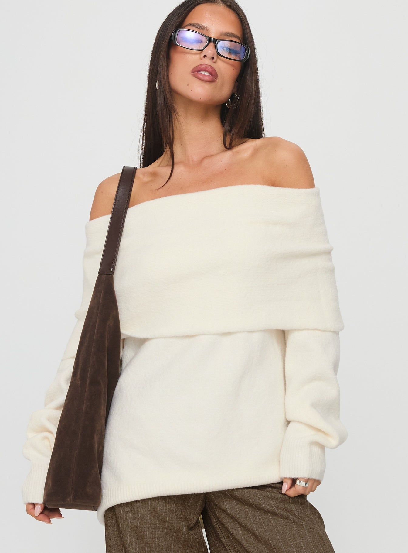 Halona Off Shoulder Knit Sweater Cream