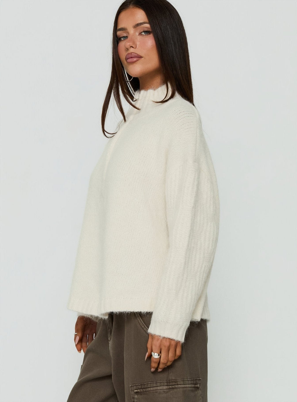 Klarina Rib Knit Quarter Zip Jumper Cream