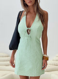Tahoe Halter Mini Dress Sage Stripe