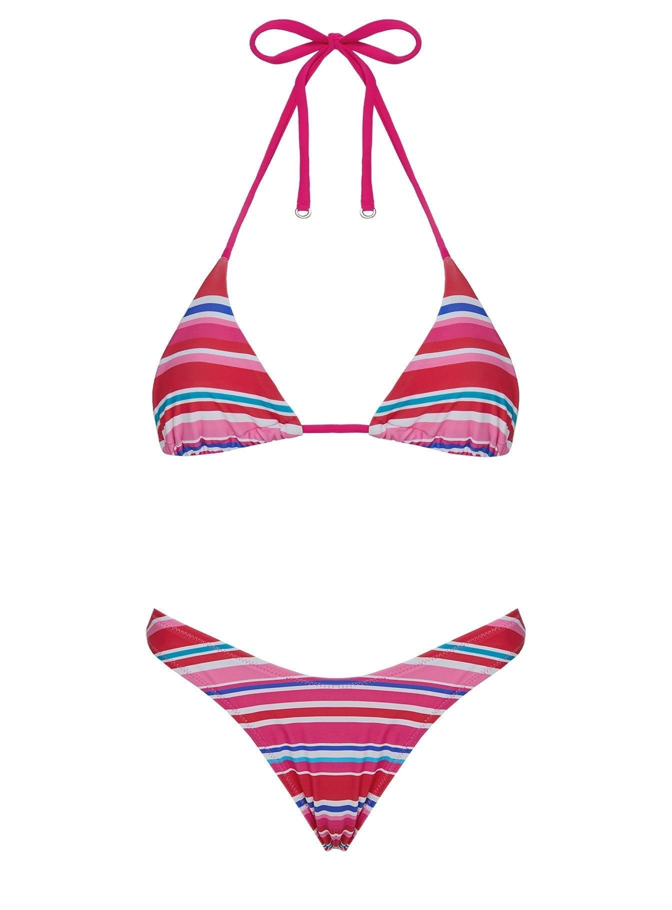 Ellie High Cut Shine Bikini Bottoms Pink Stripe