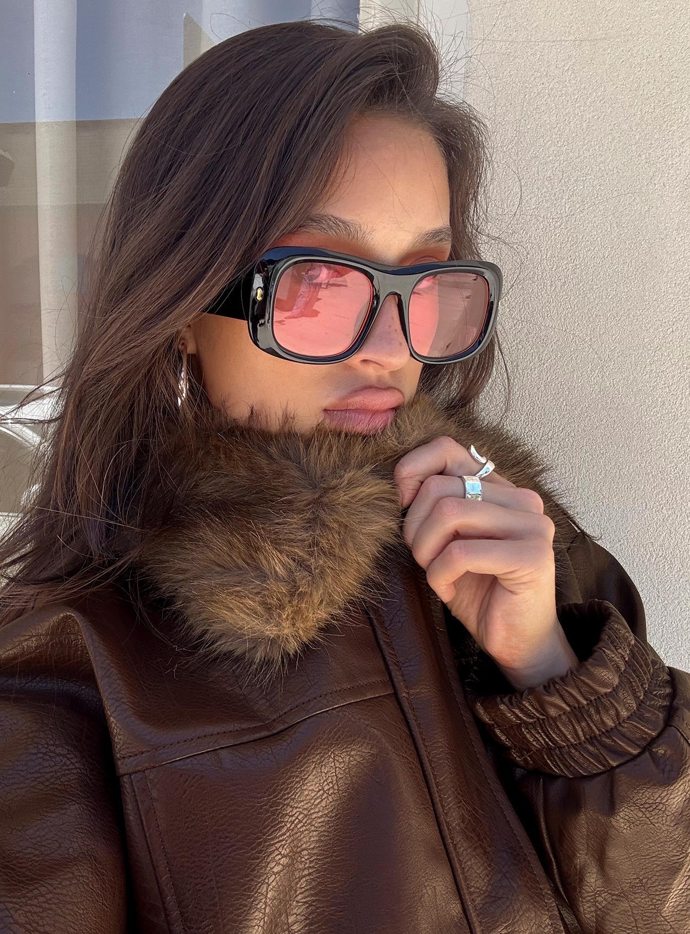 Amena Oversized Sunglasses Black / Pink