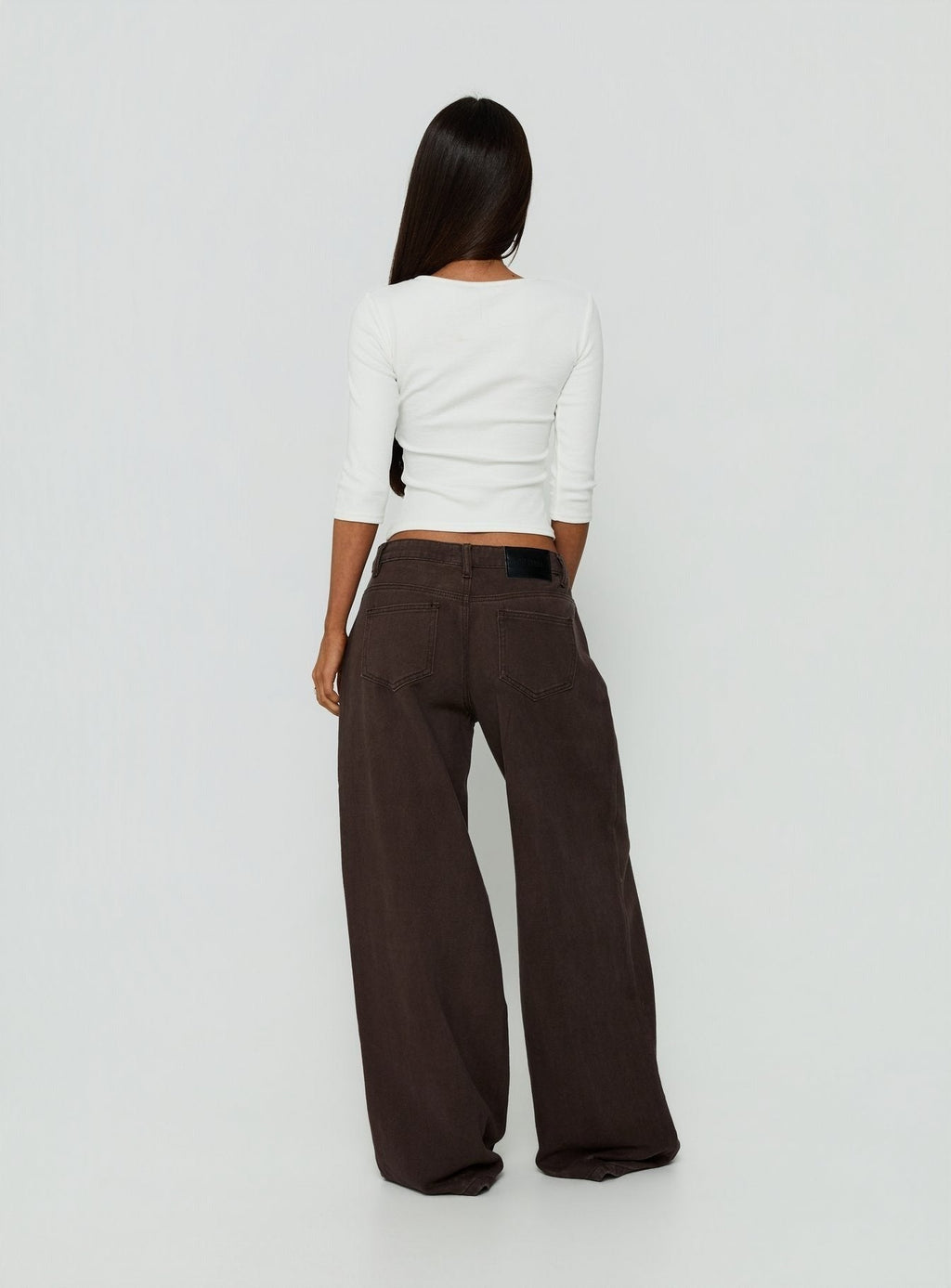 Ramos Low Rise Tie Waist Wide Leg Jeans Washed Chocolate