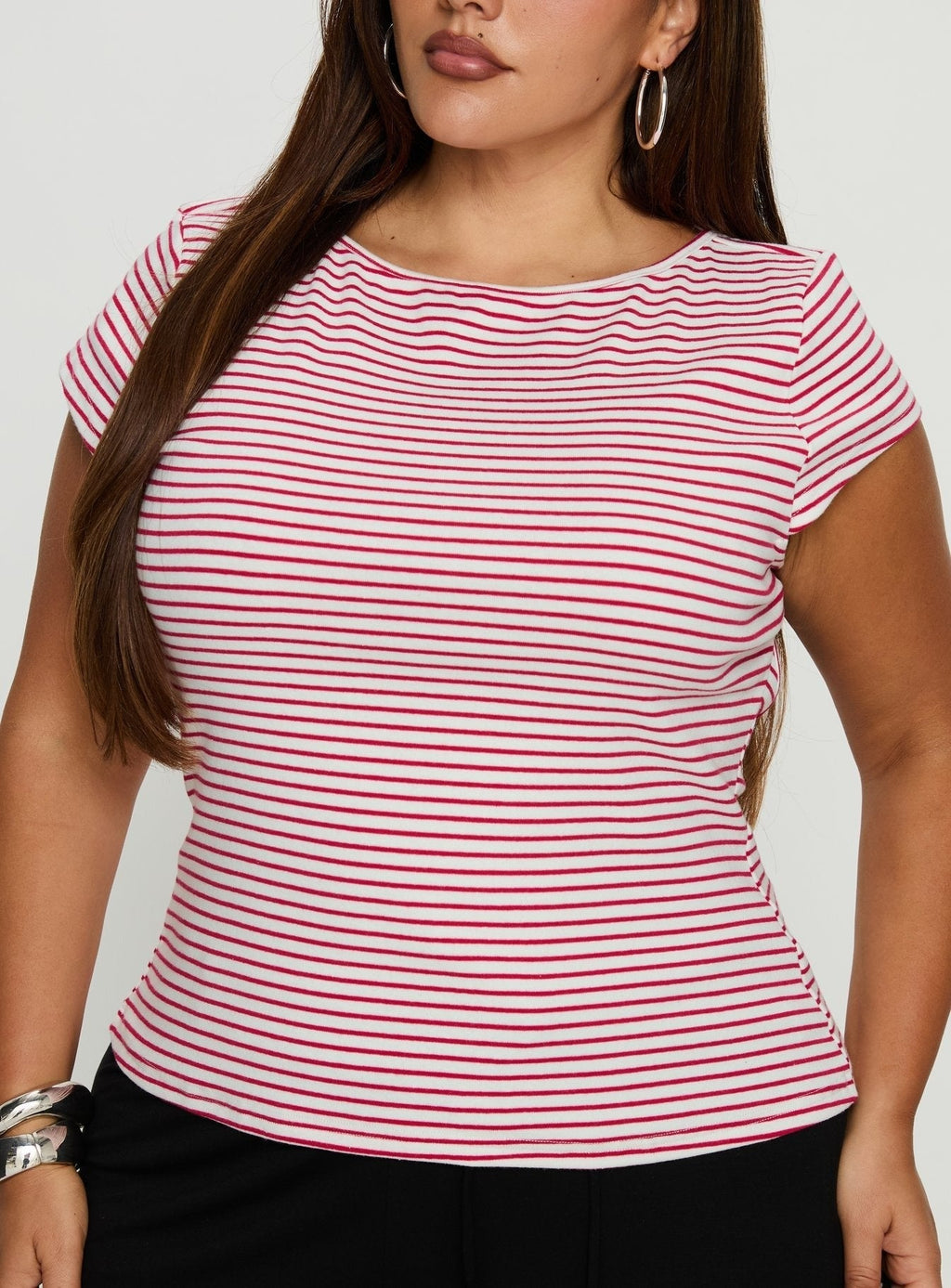Drives Me Crazy Backless Top Red Stripe Curve