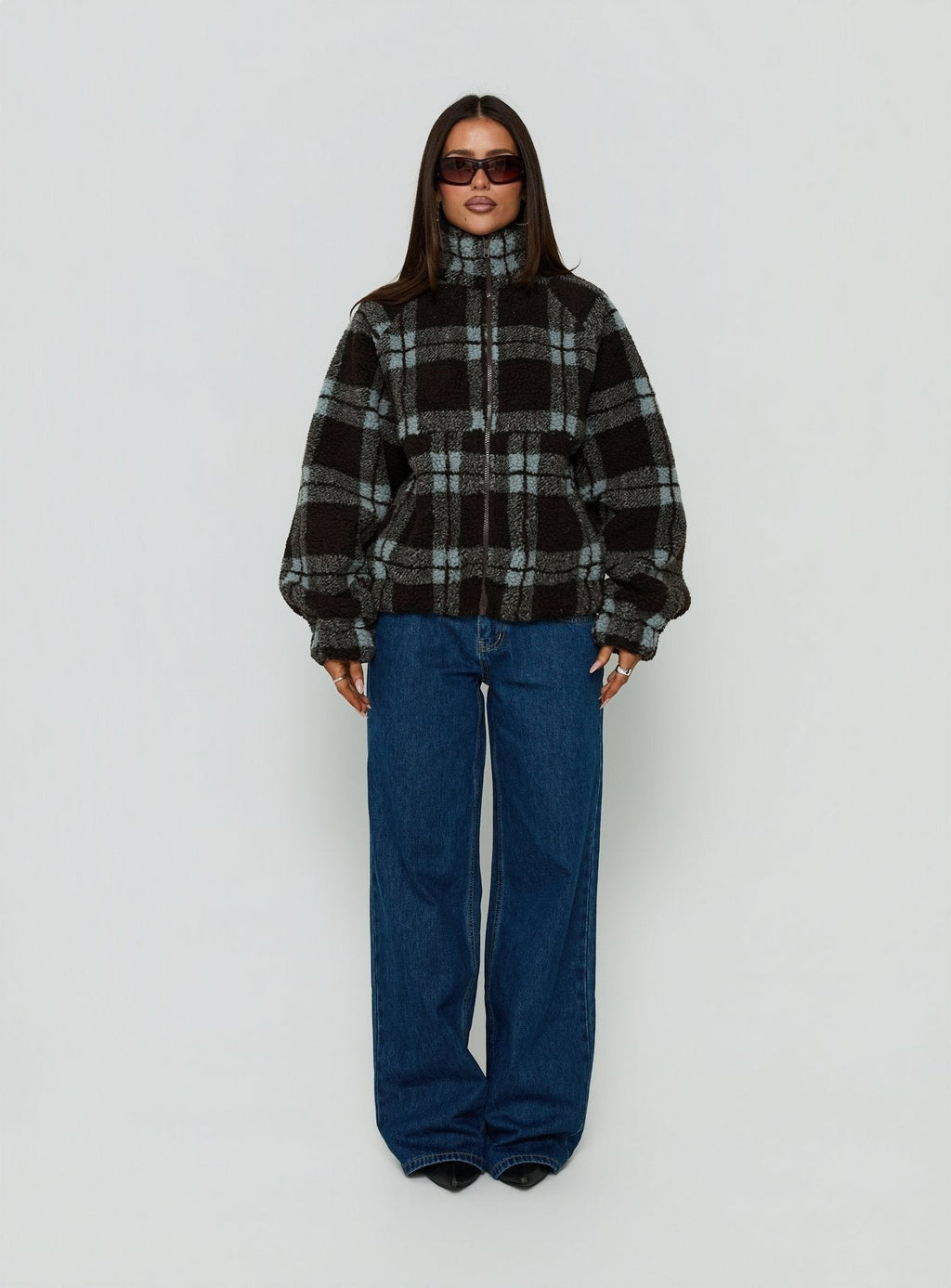 Volition Polar Fleece Jacket Brown / Blue Check