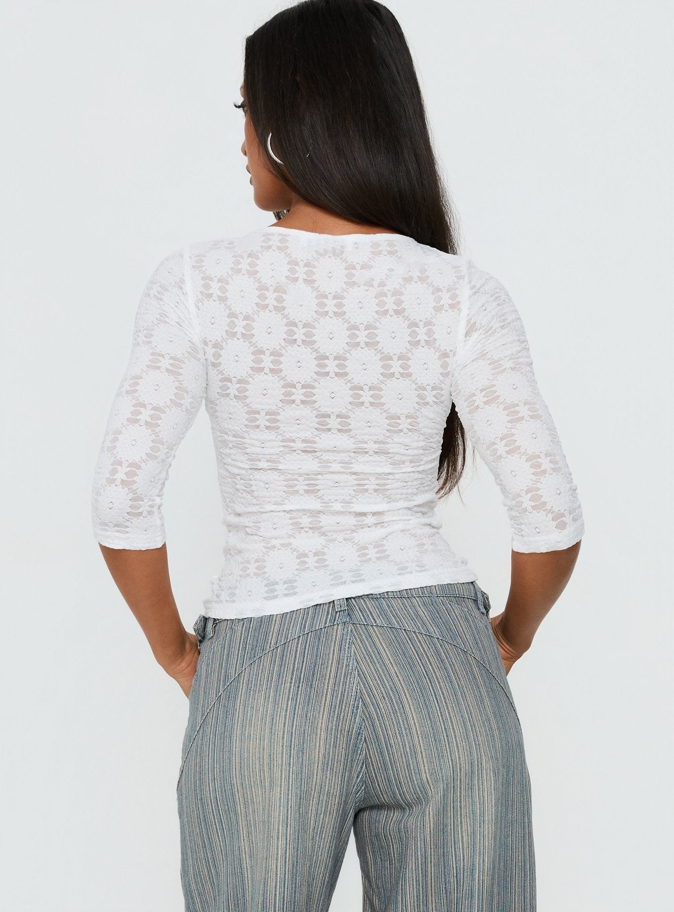 Seraphim Textured 3/4 Sleeve Top White
