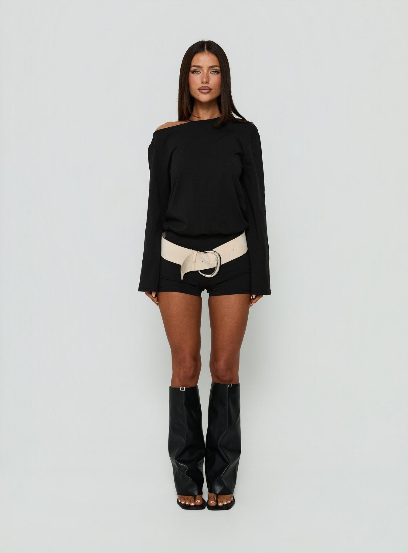 Claera Off Shoulder Tie Back Playsuit Black