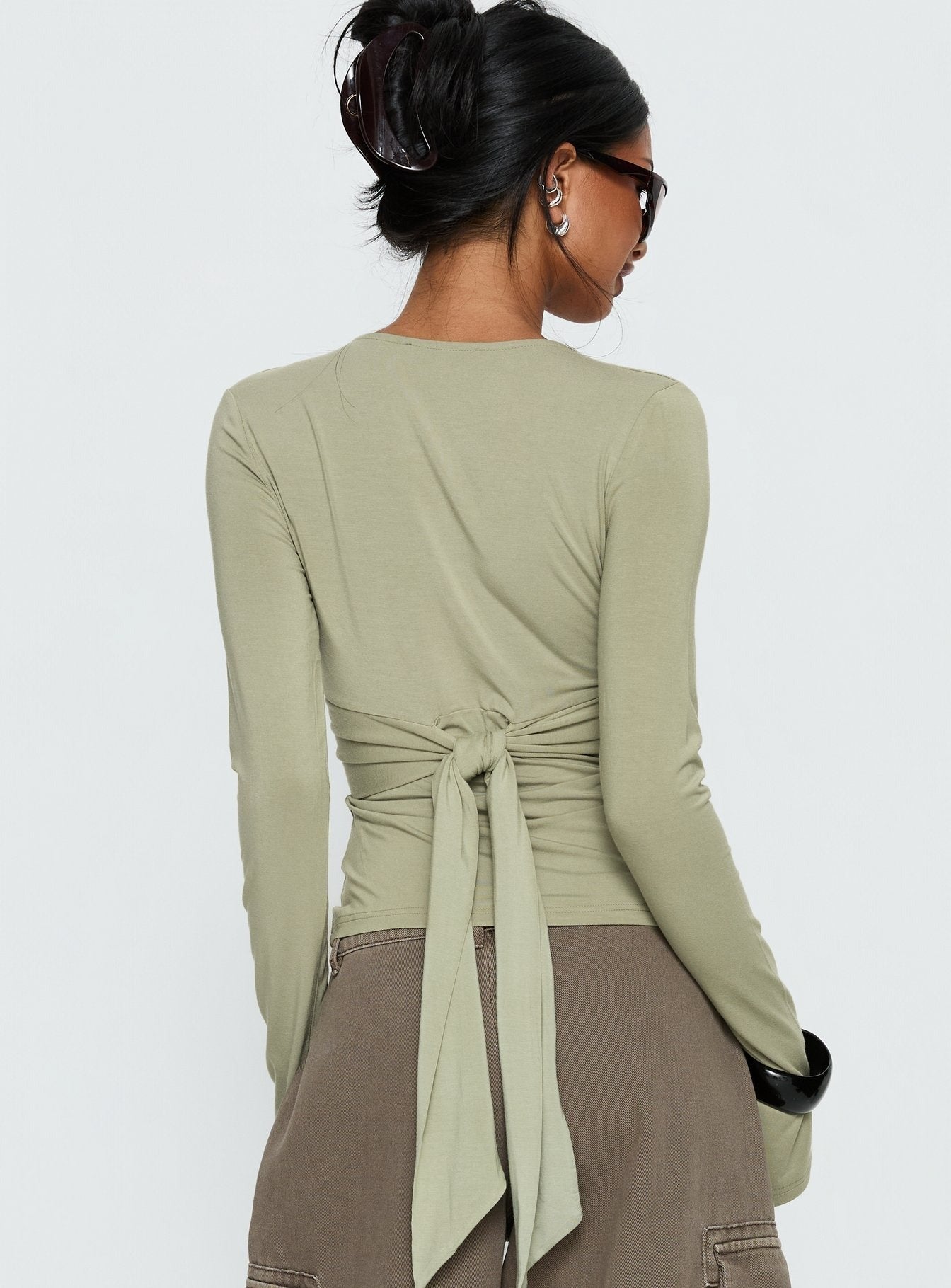 Madelon Long Sleeve Wrap Top Sage
