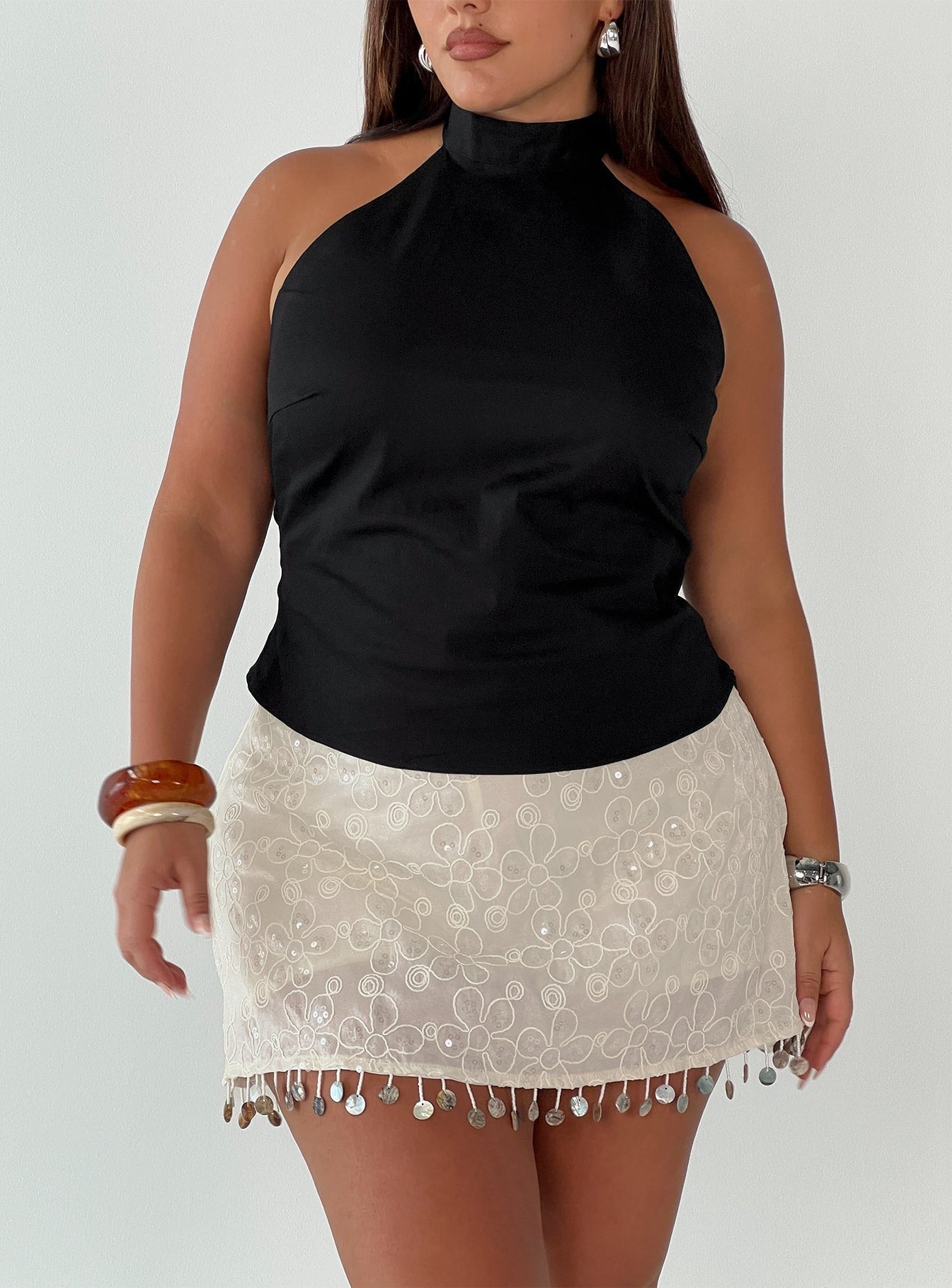 We Made It Sequin Skort Cream Curve