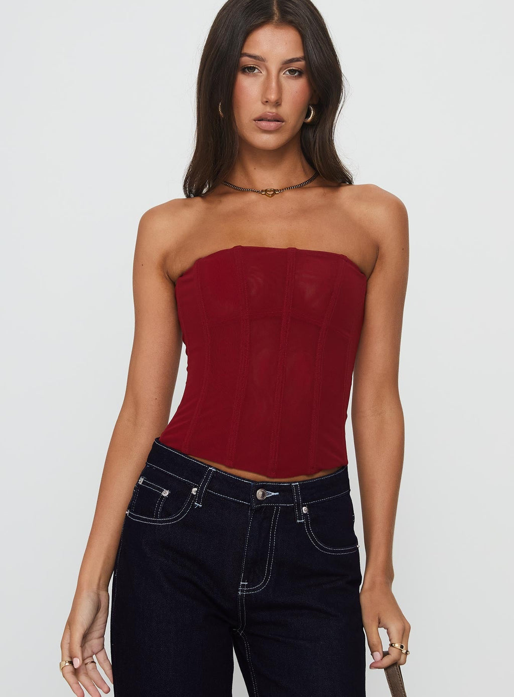Oscuro Longline Mesh Corset Top Berry