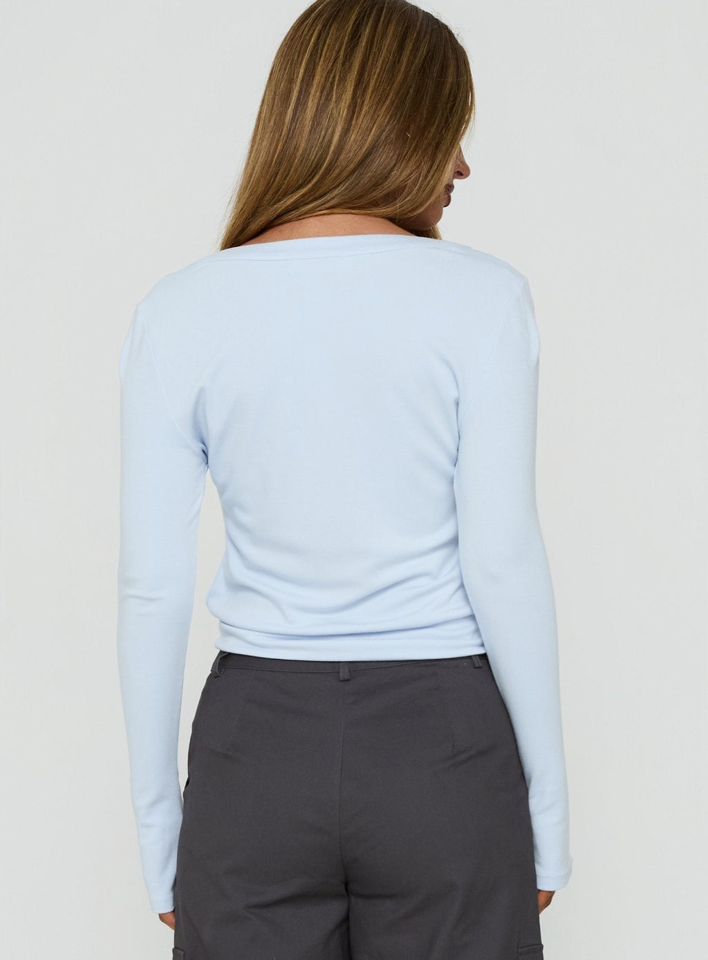 Rommey Long Sleeve Plunge Top Blue
