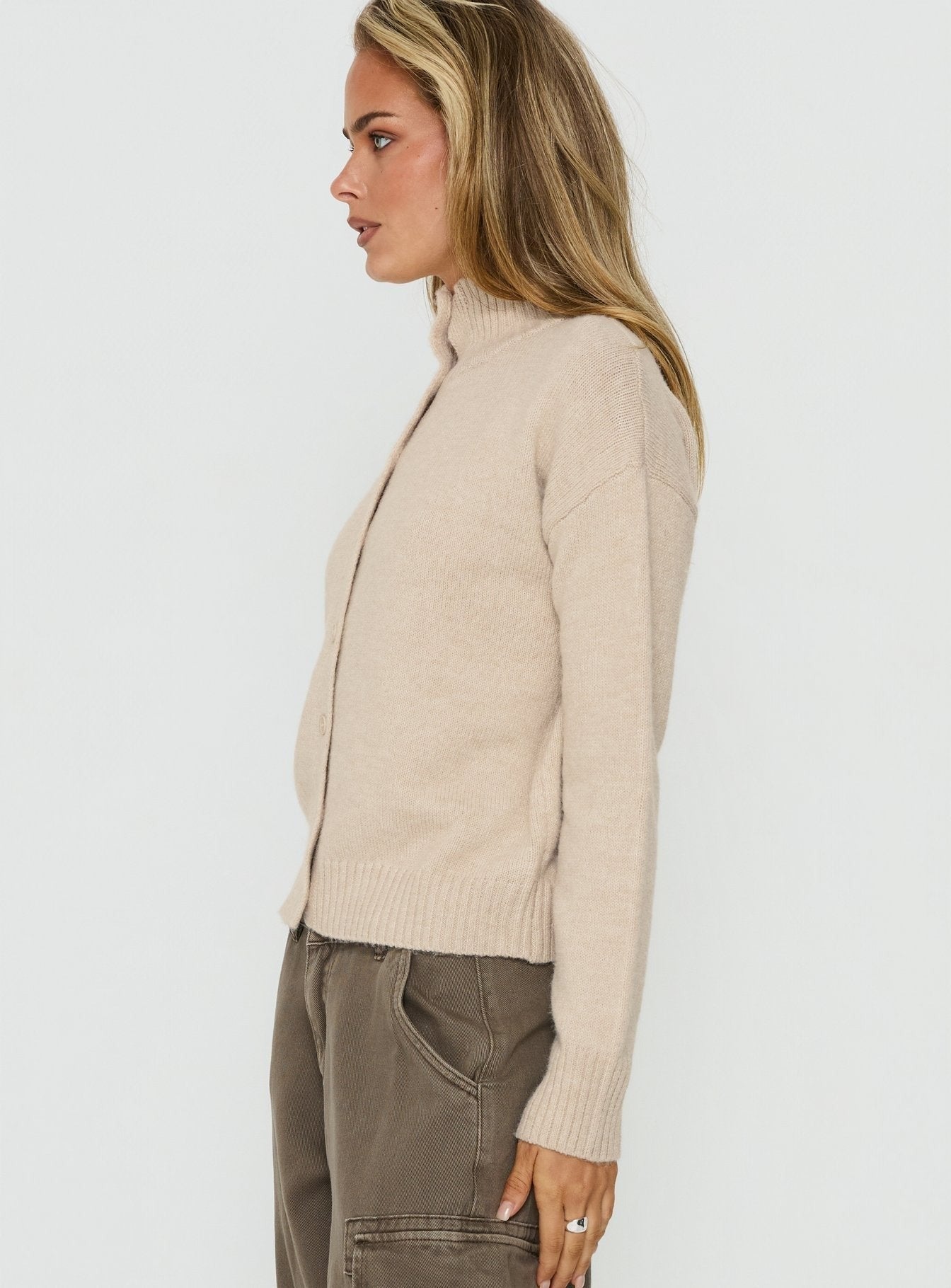 Klaura Funnel Neck Cardigan Oat
