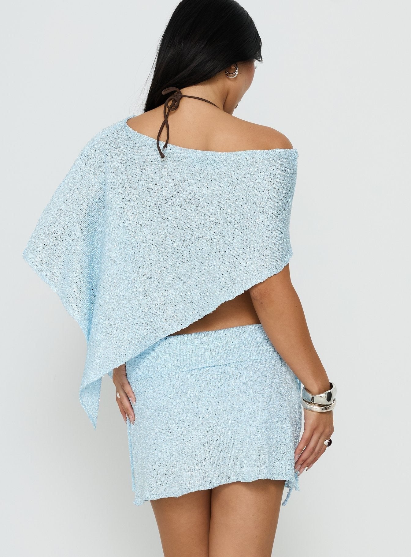 Shalva Knit Sequin Mini Skort Blue