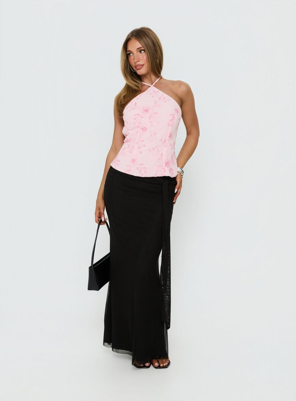 Evolet Embellished Halter Top Pink