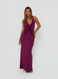 Erene Ruched Halter Maxi Dress Berry