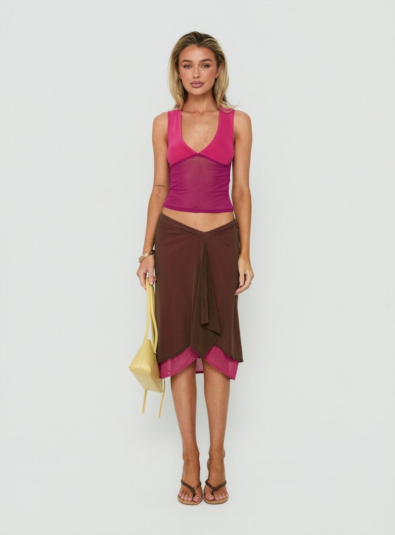 Lihat Sleeveless Contrast Top Pink / Purple