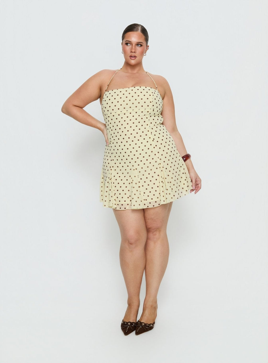 Delamere Mini Dress Yellow / Brown Polka Curve