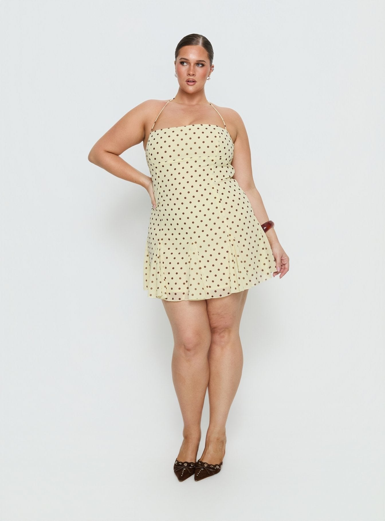 Delamere Mini Dress Yellow / Brown Polka Curve