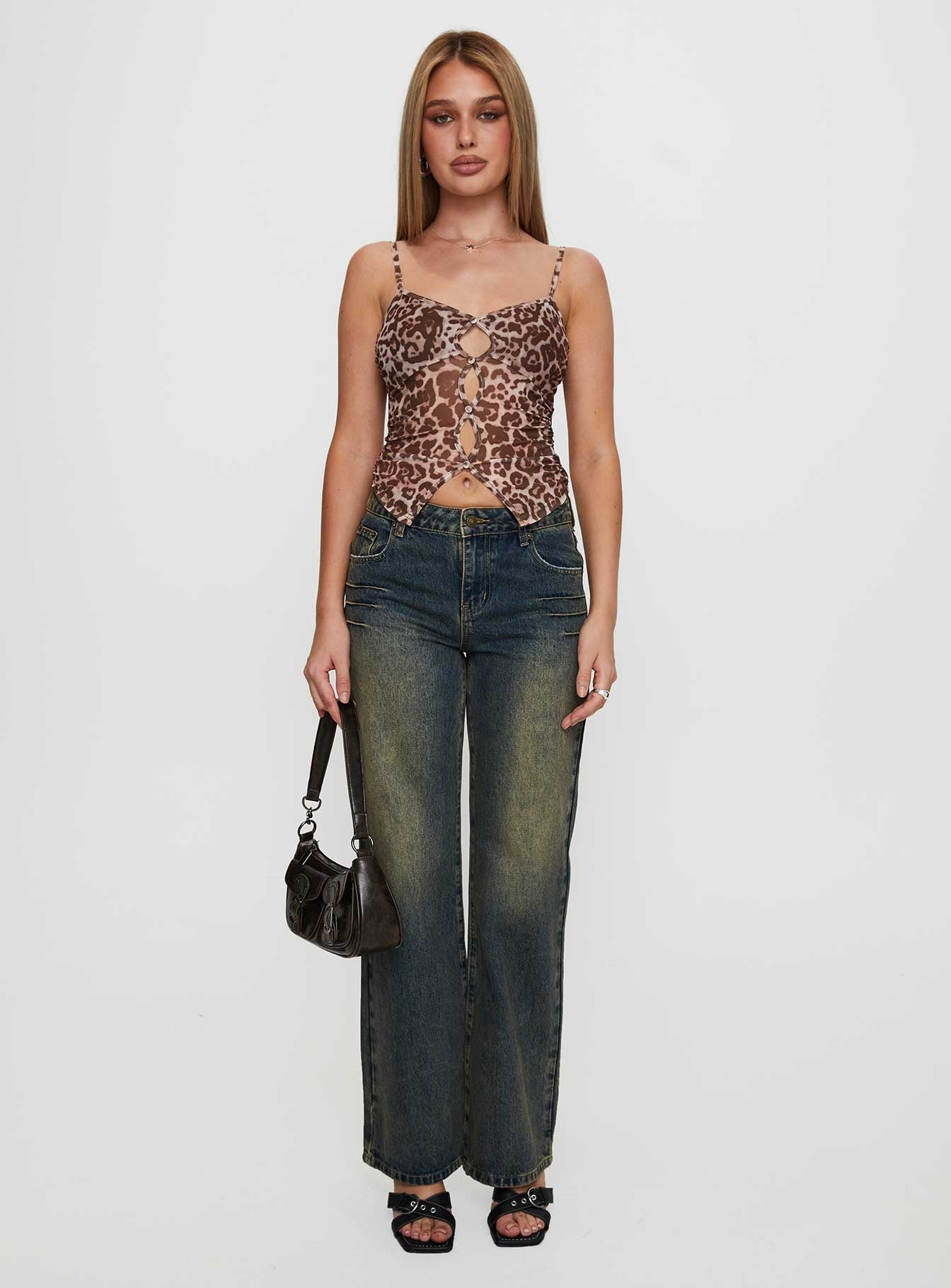 Tanaia Button Up Top Leopard