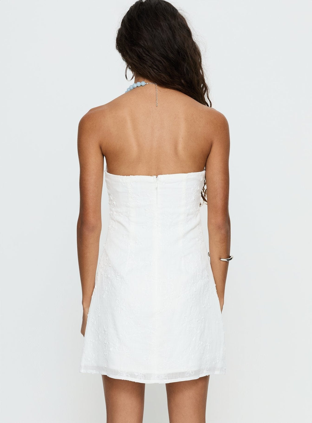 Glenne Strapless Embroidered Romper White