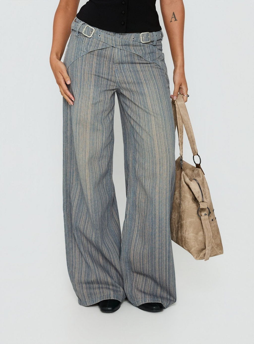 Mckinley Mid Rise Wide Leg Jeans Dark Blue Stripe