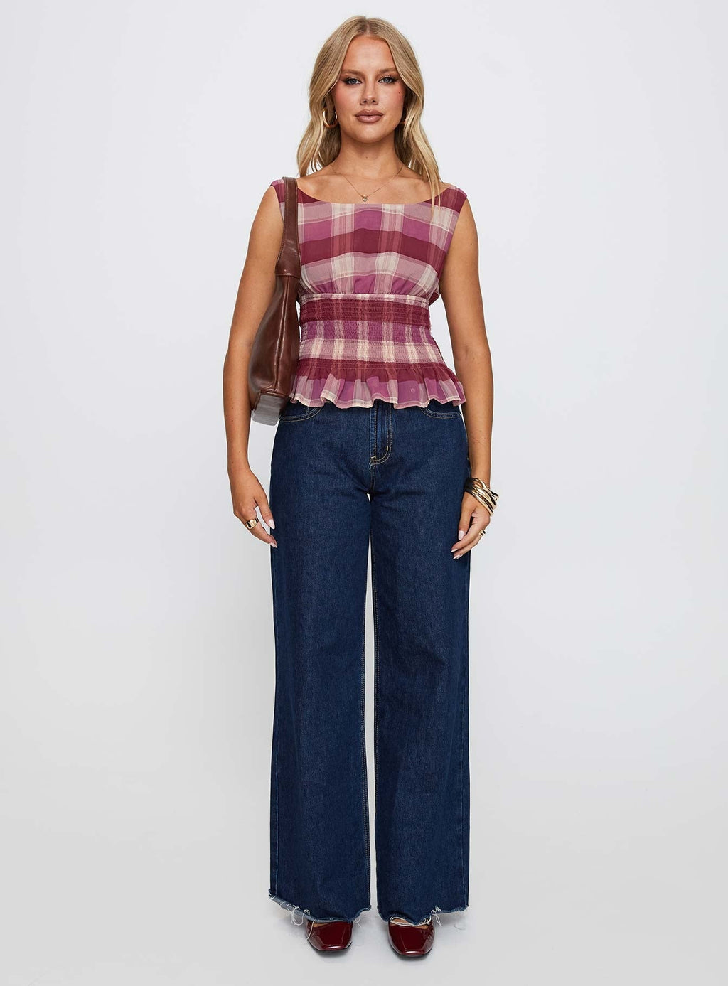 Sweet Honey Frill Top Pink Check