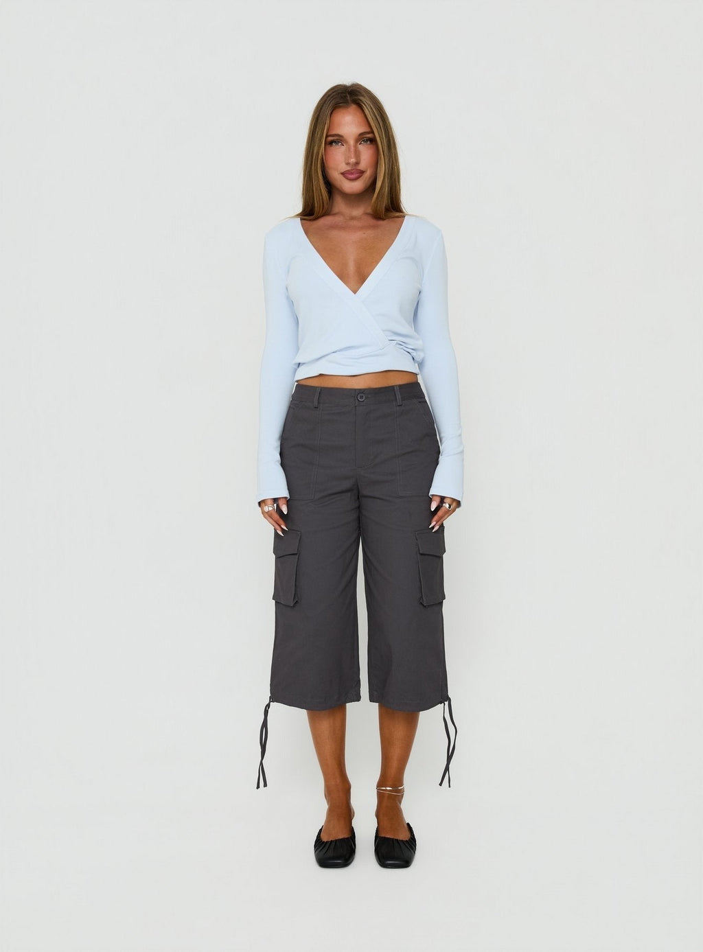 Rommey Long Sleeve Plunge Top Blue