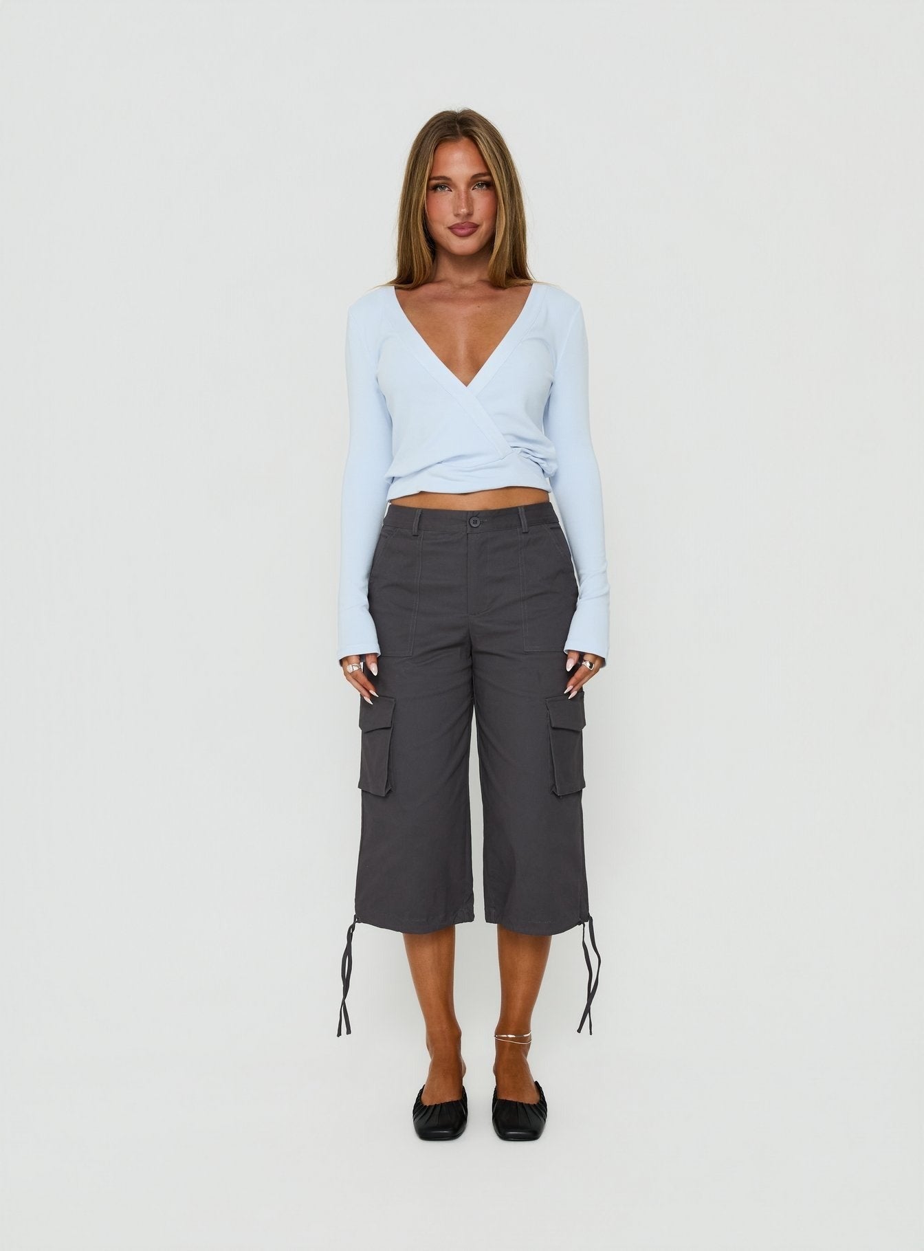 Rommey Long Sleeve Plunge Top Blue