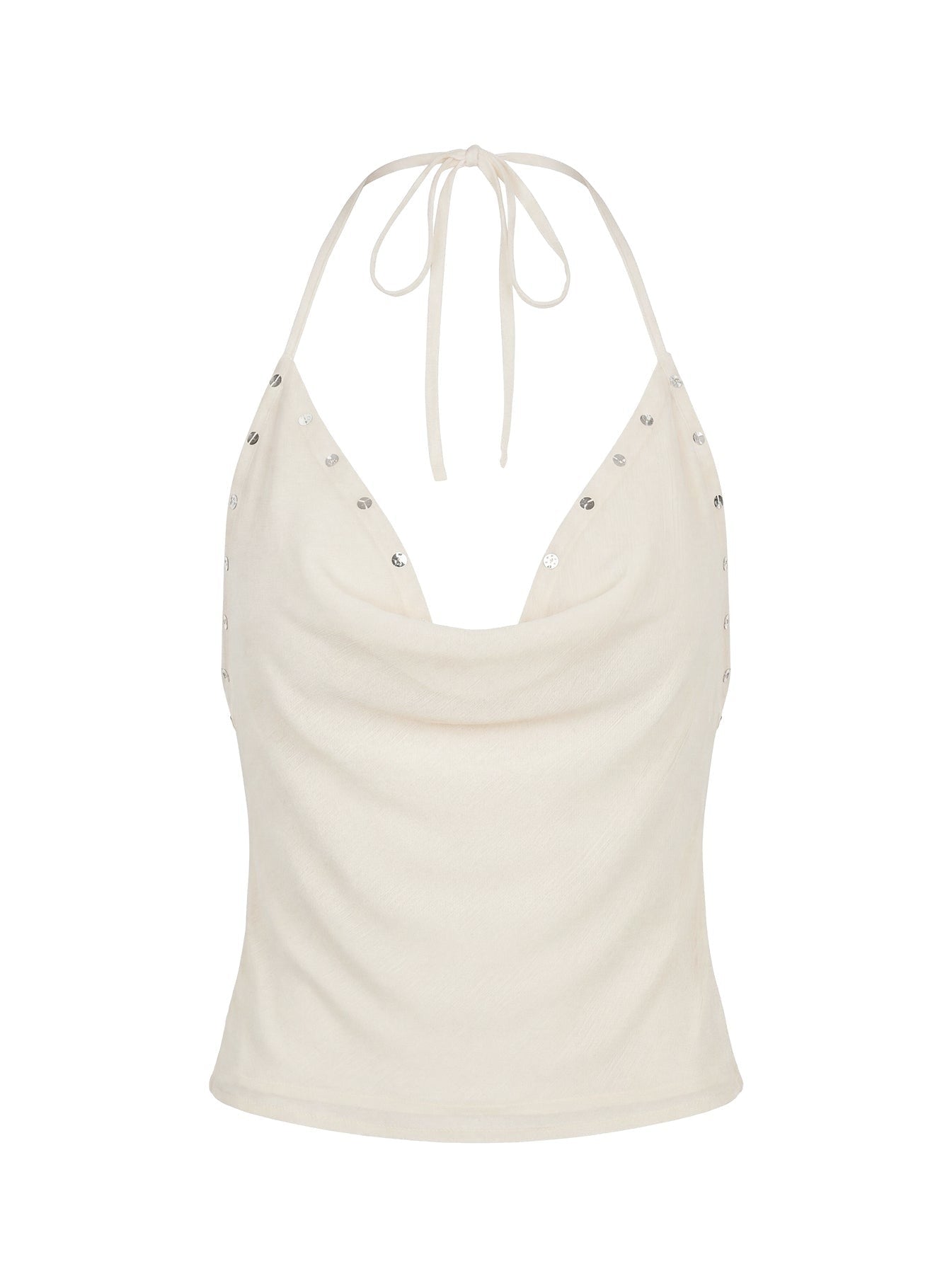 Gemmina Halter Sequin Top Cream