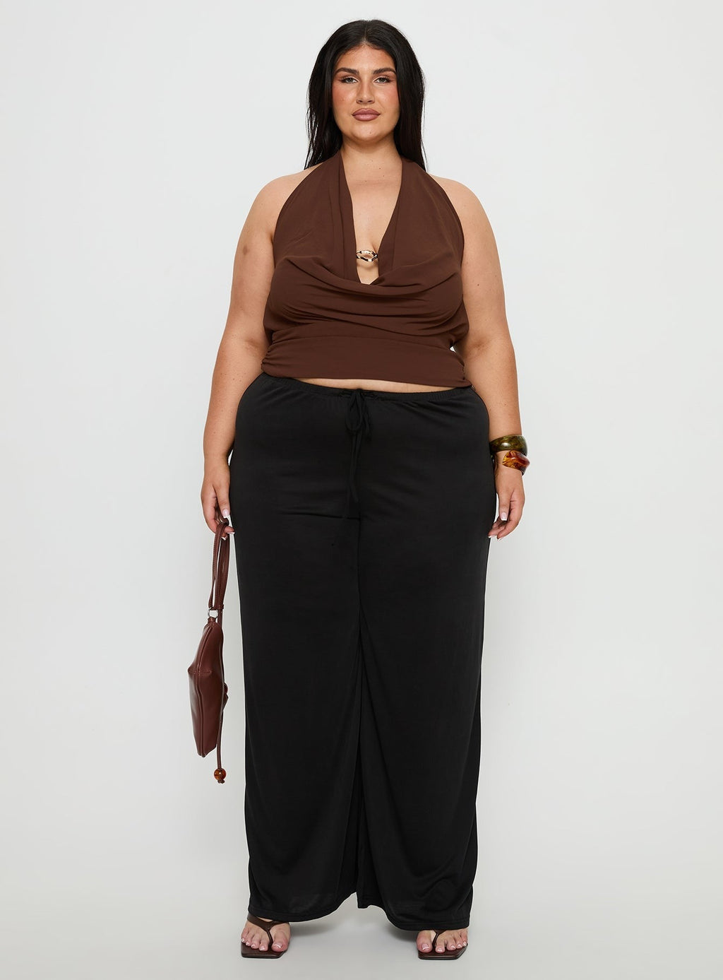 Treat You Better Plunge Hardware Detail Top Chocolate Curve