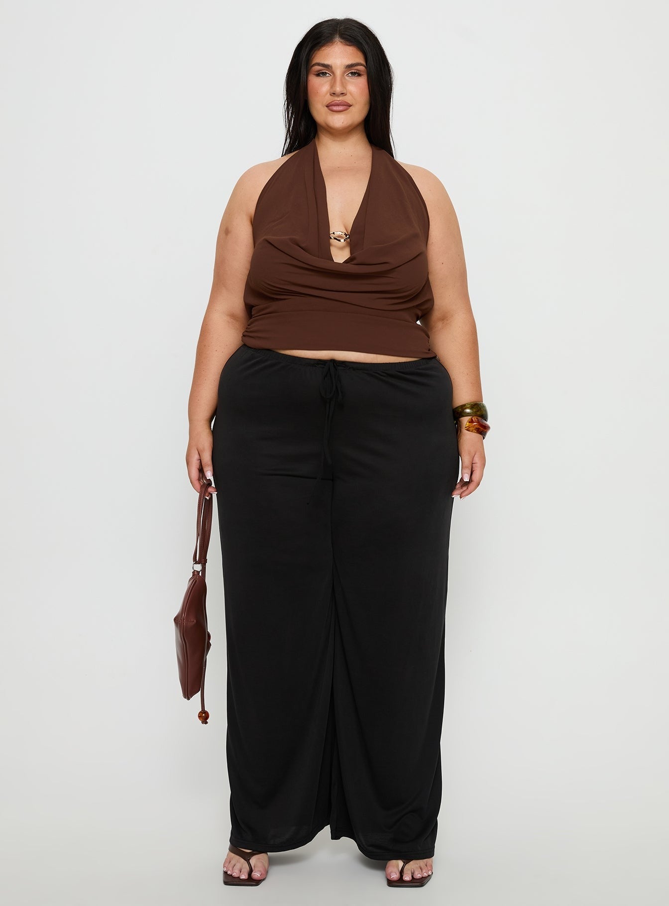 Treat You Better Plunge Hardware Detail Top Chocolate Curve