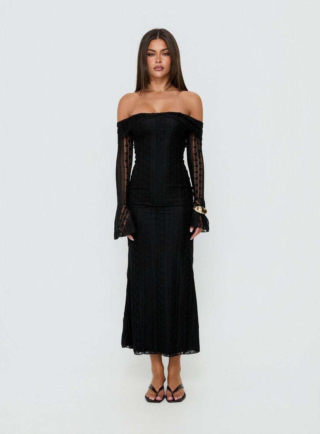 Perdita Long Sleeve Lace Maxi Dress Black