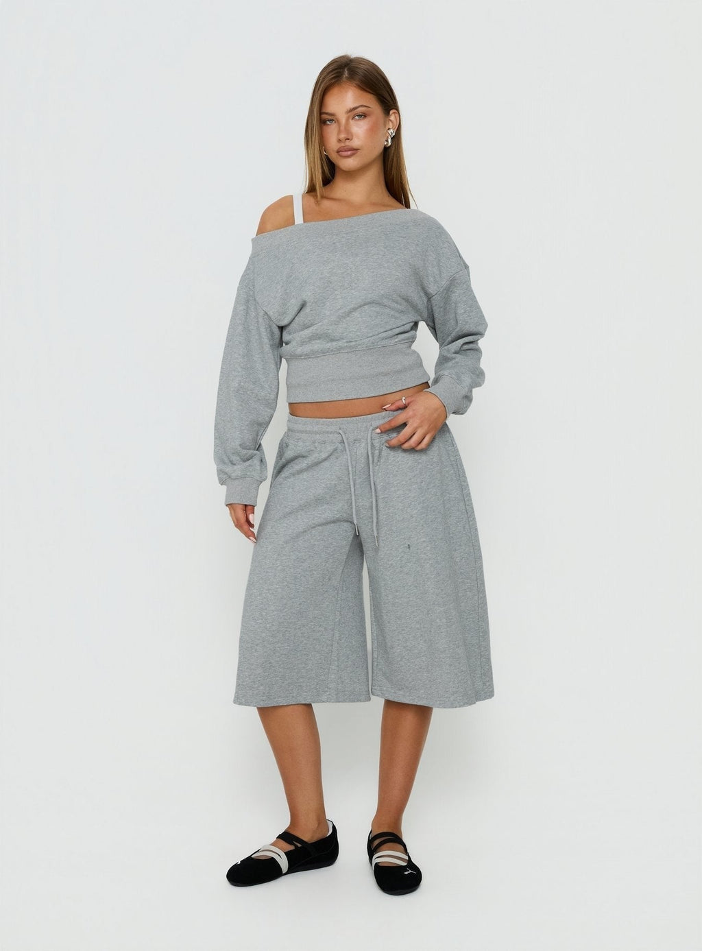 Kohdie Off Shoulder Fleece Jumper Grey Marle