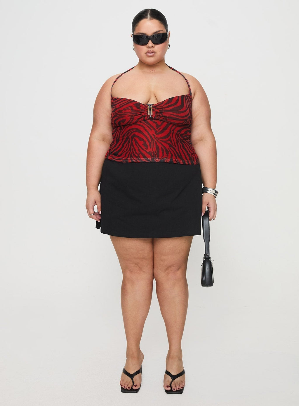 Cielo Mesh Halter Top Red Zebra Curve