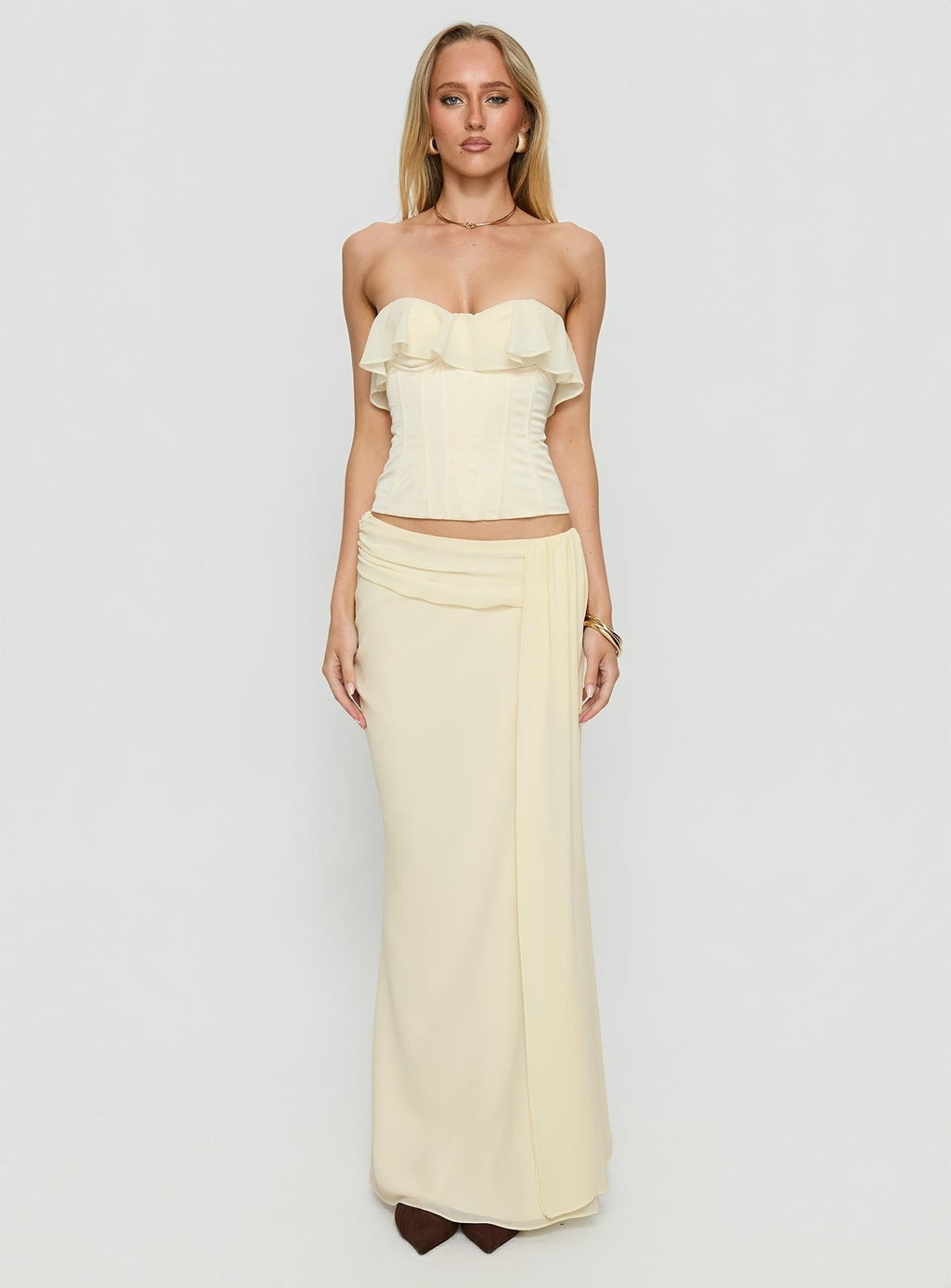 Holliann Strapless Frill Corset Top Butter