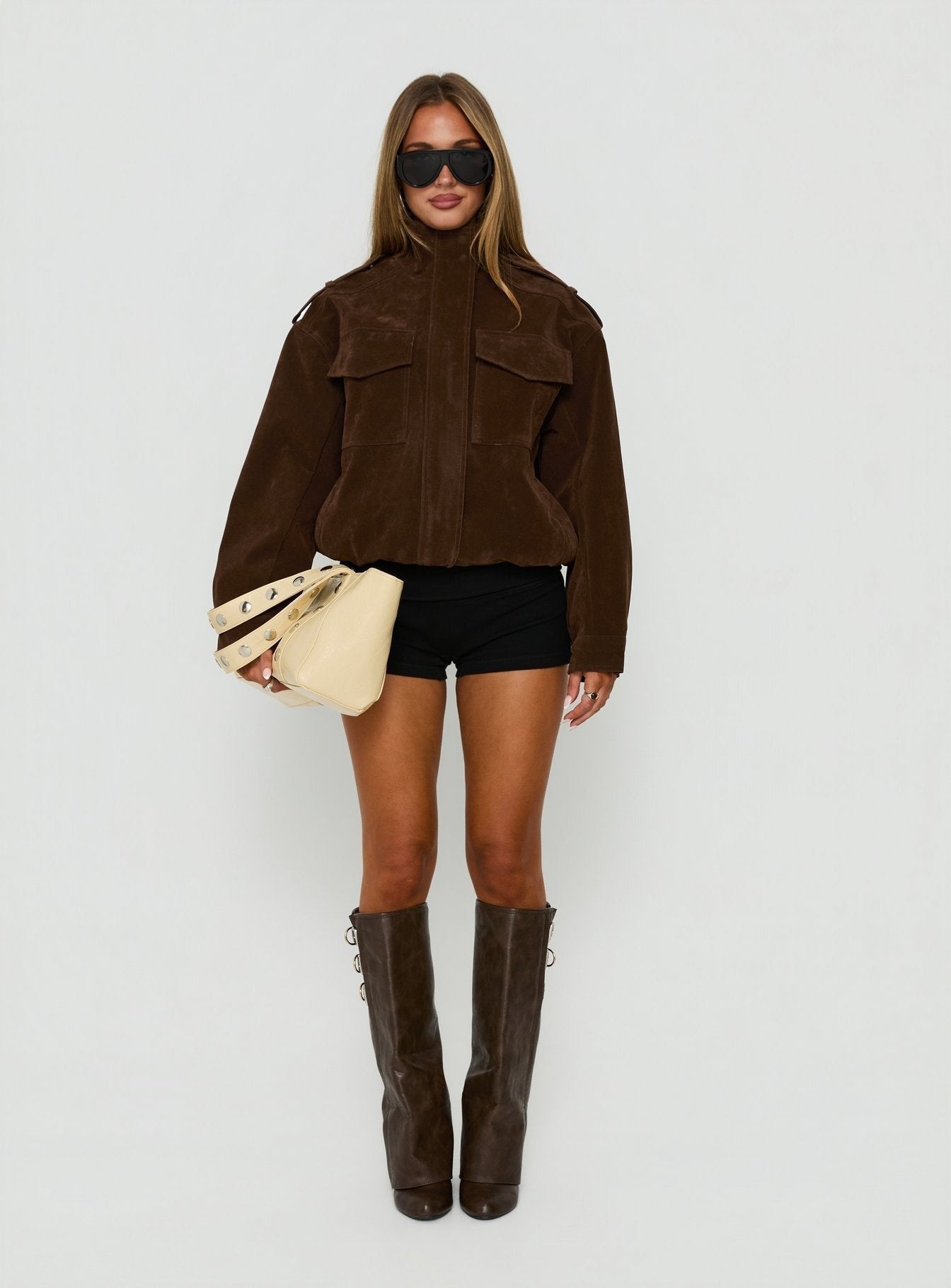 Double Life Funnel Neck Cargo Jacket Chocolate