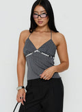 Zenas Sequin Detail Halter Top Grey Pinstripe