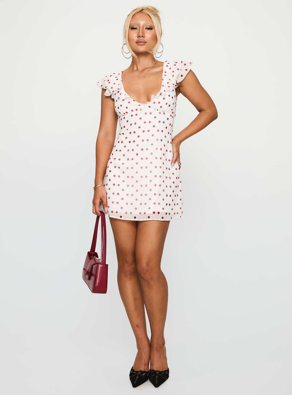 I Guess So Mini Dress White / Burgundy