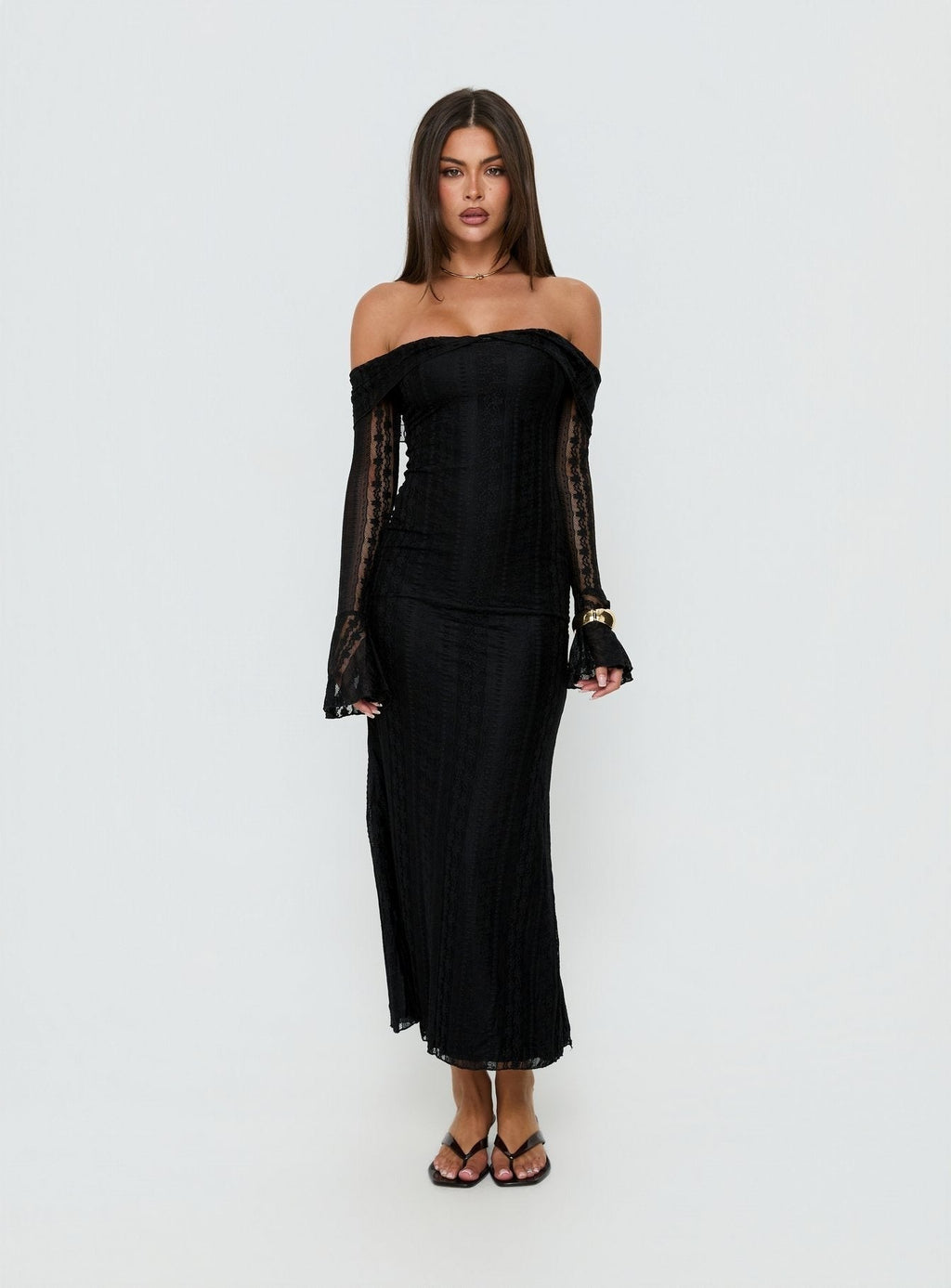 Perdita Long Sleeve Lace Maxi Dress Black