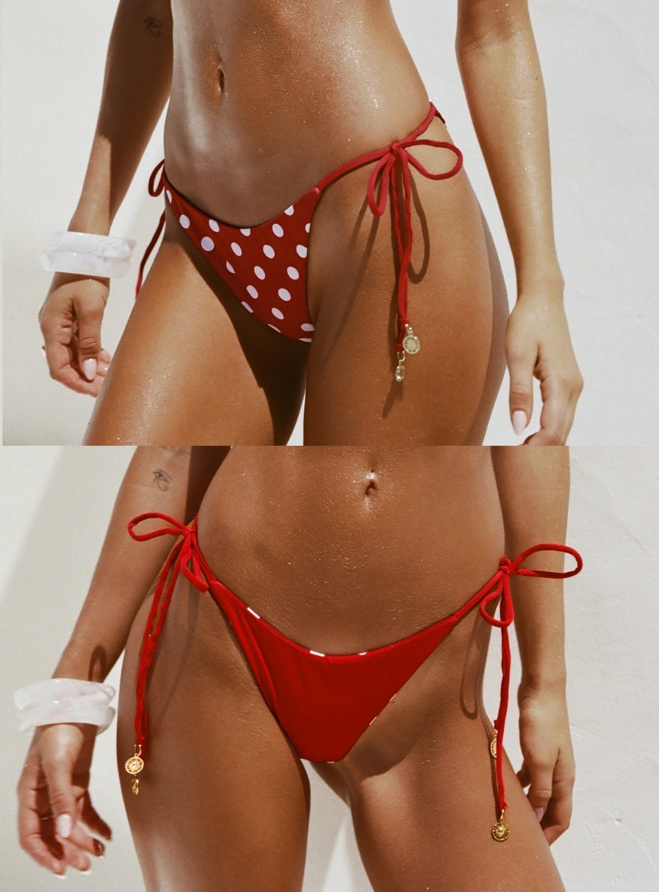 Glora Reversible Tie Side Bikini Bottoms Red Polka Dot