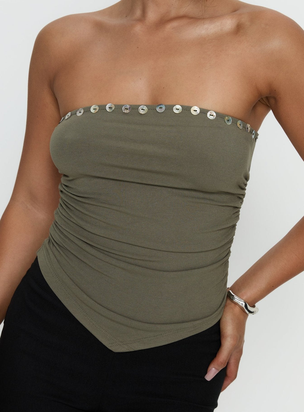 Kellyn Button Detail Strapless Top Green