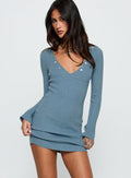 Strike Out Long Sleeve Mini Dress Steel Blue