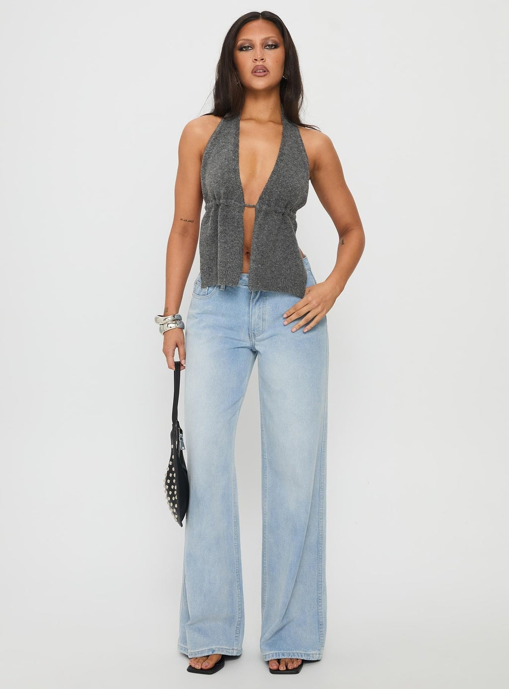 Addilyn Knit Halter Top Dark Grey