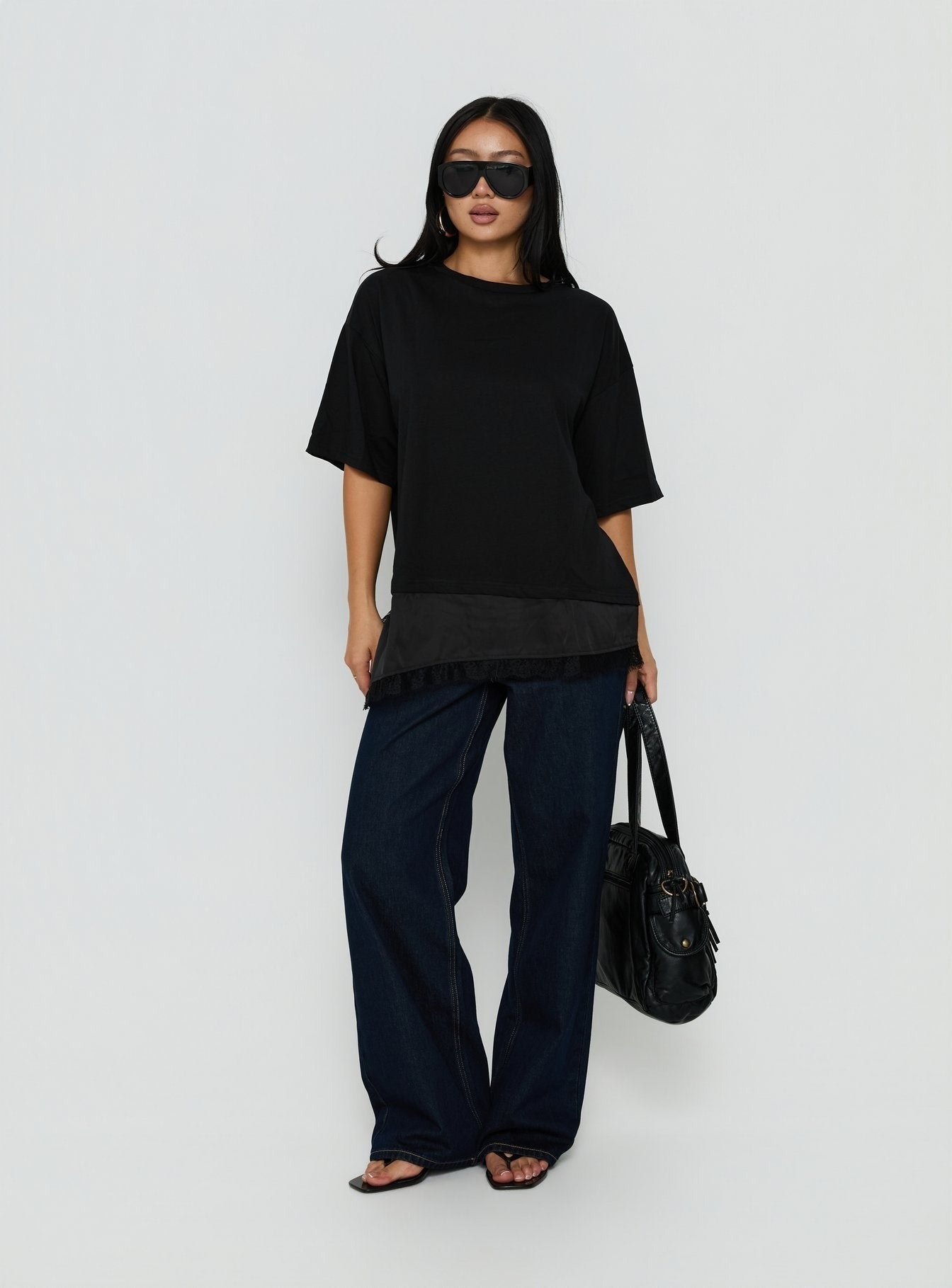 Dalarie Layered Lace Oversized Tee Black
