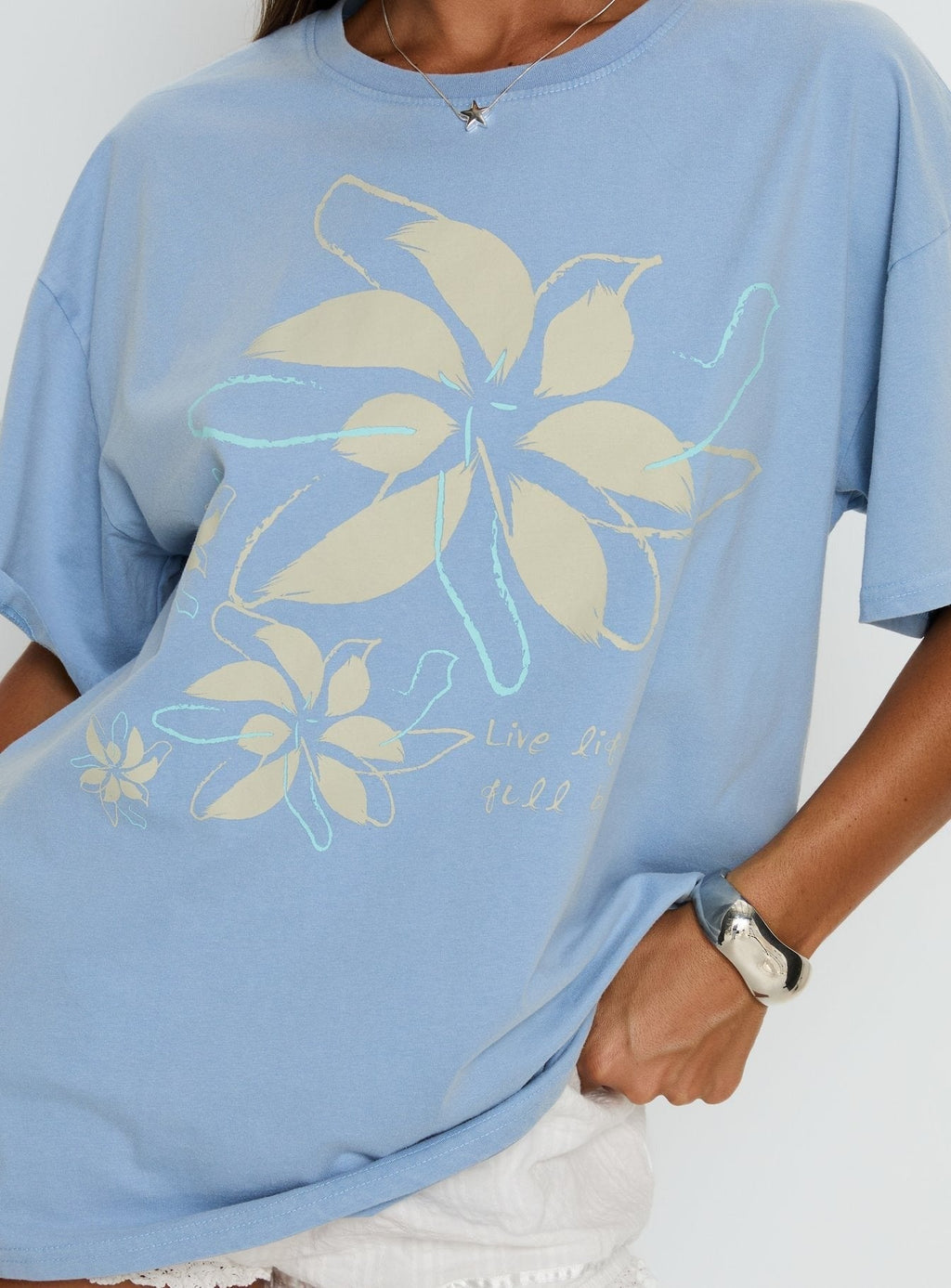 Full Bloom Oversized Graphic Tee Washed Blue