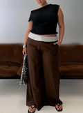 Past Life Fold Over Waistband Pant Brown / Stripe Curve
