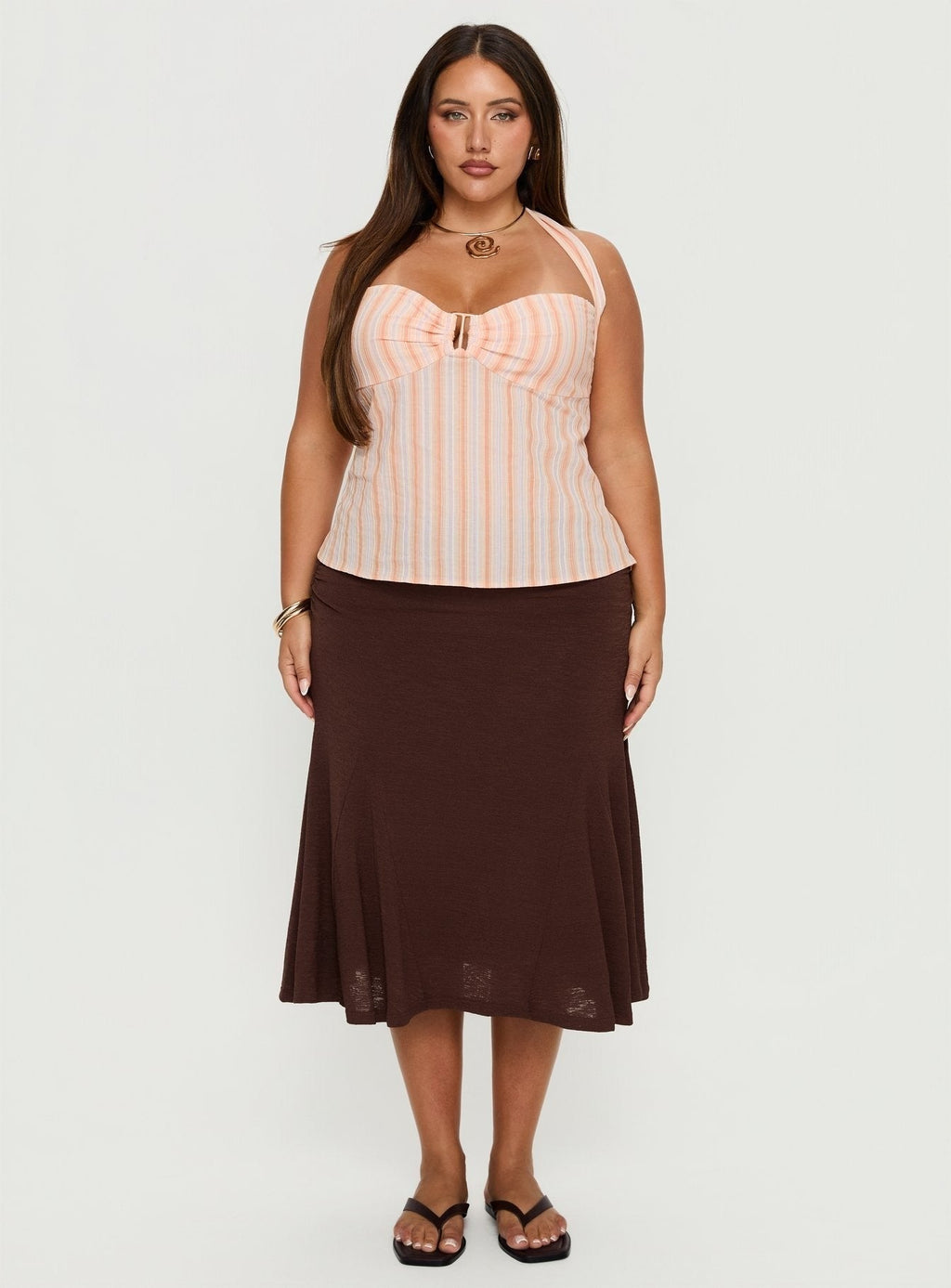 Isabetta Halter Top Orange Stripe Curve