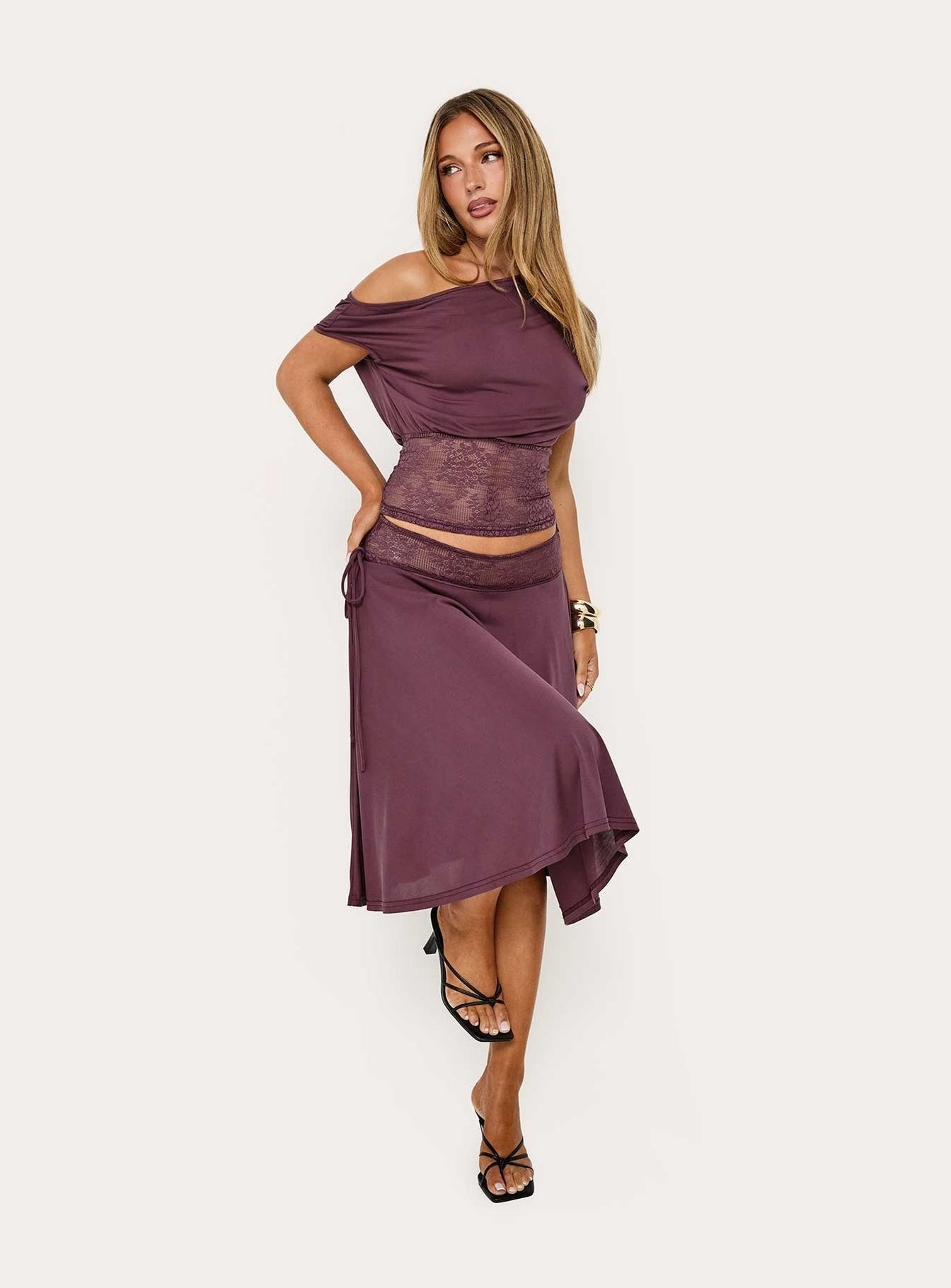 Marienna One Shoulder Lace Top Plum