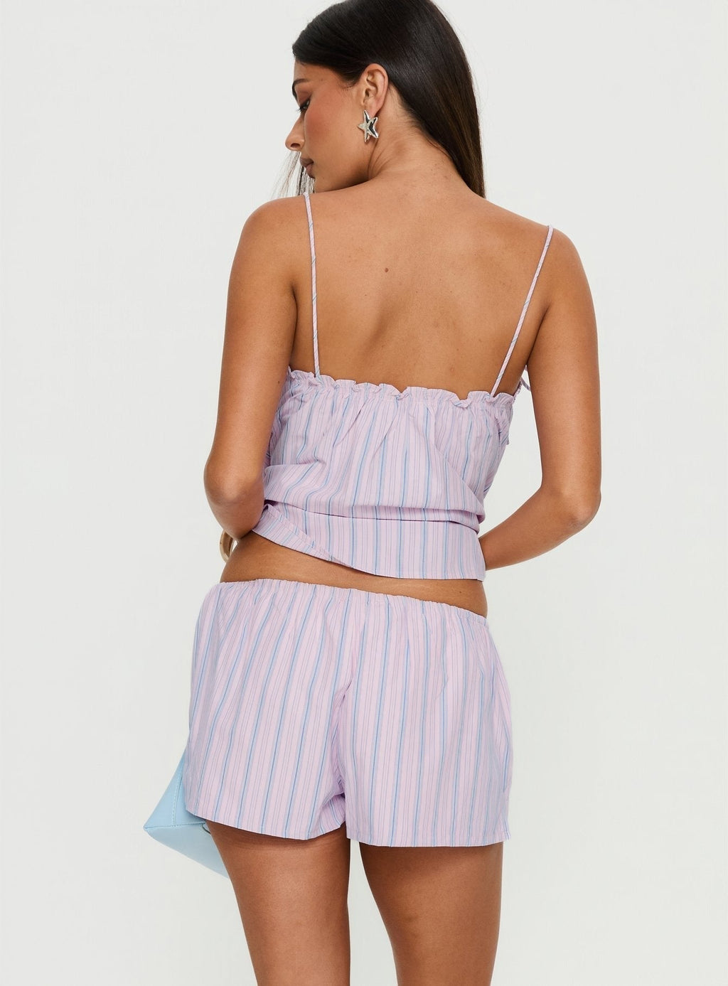 Pepita Drawstring Shorts Pink Stripe