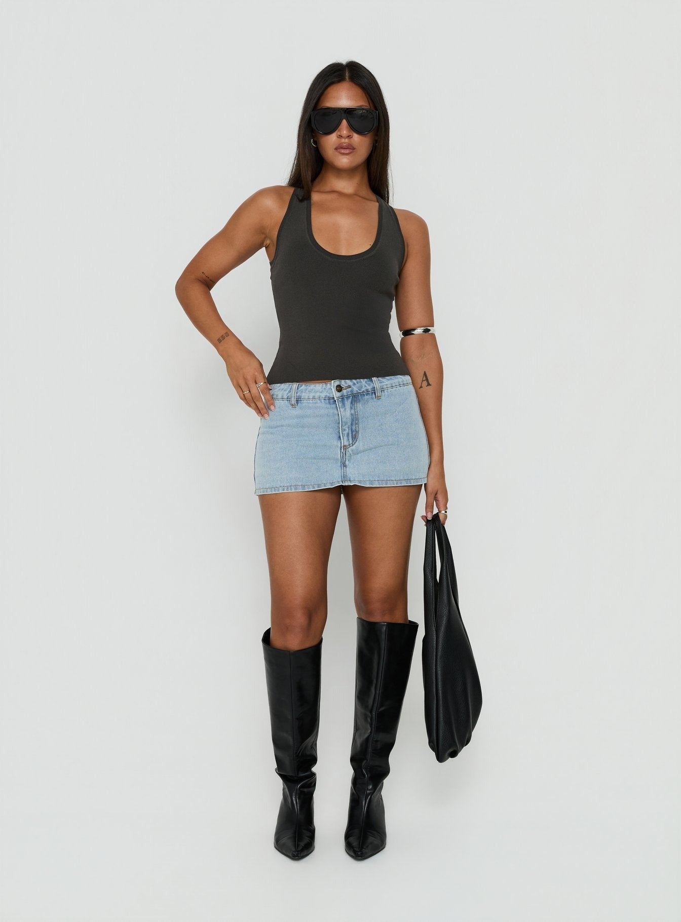 Solanah Knit Tank Top Charcoal