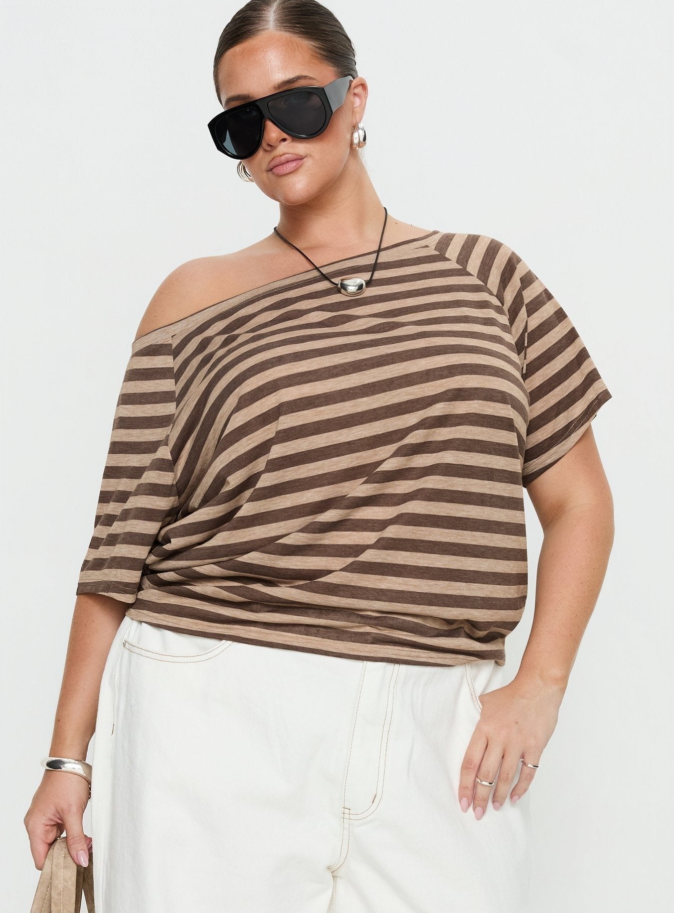 Icon Baby Off Shoulder Top Brown Stripe Curve